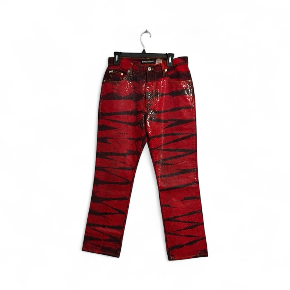 Express jeans y2k vintage red and black stripes snakeskin pattern size 9/10